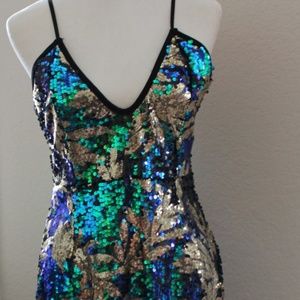 NWOT! Stunning V Neck Multi-Colored Sequin Dress